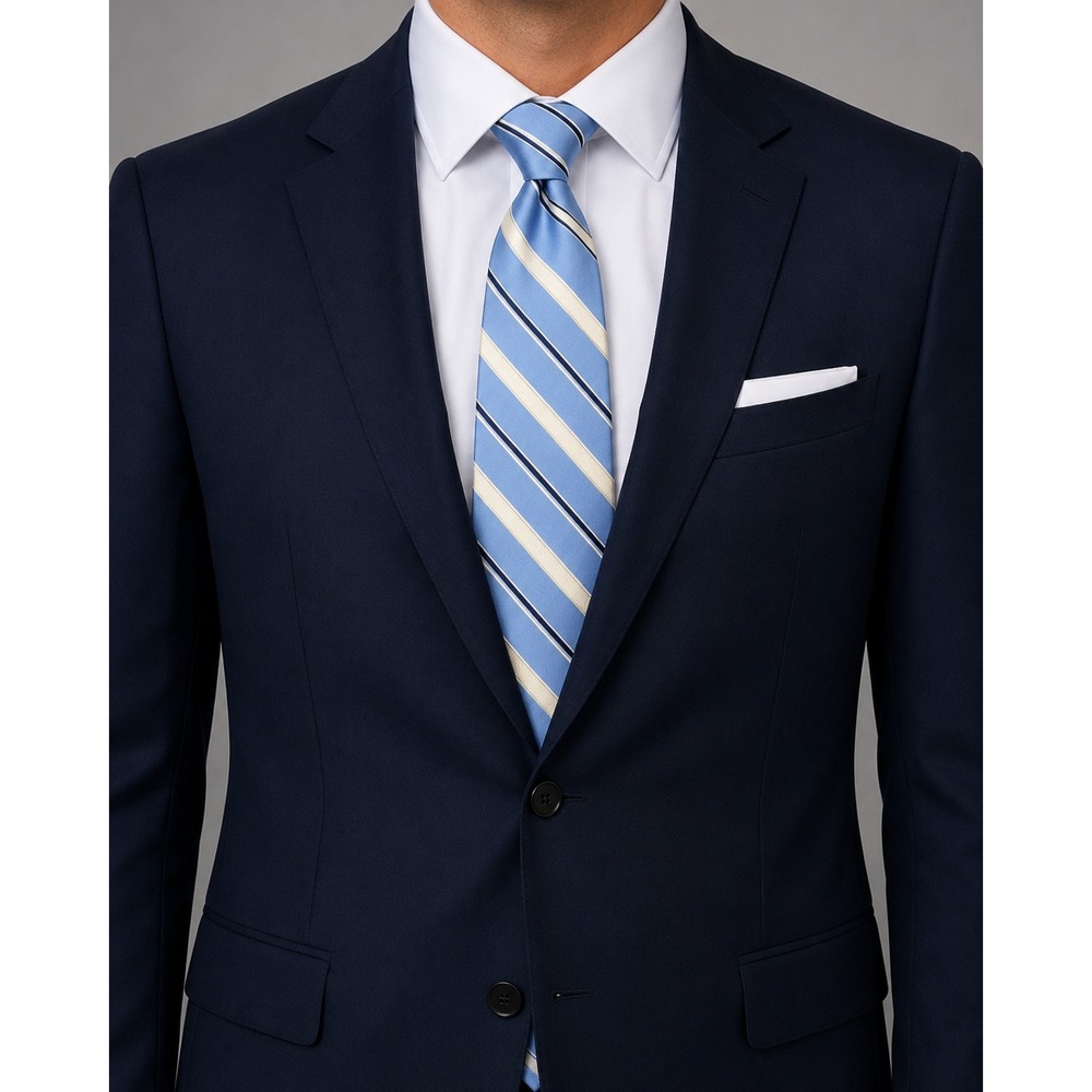 Mens Bruno Piattelli‎ Roma 100% Silk Navy Light Blue Cream Tie